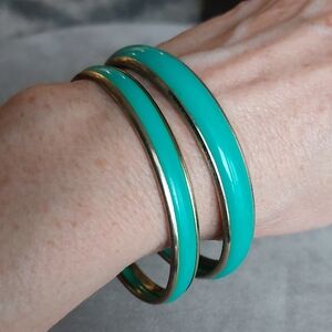 Lot Of 2 Metal Bangles Turquoise Color